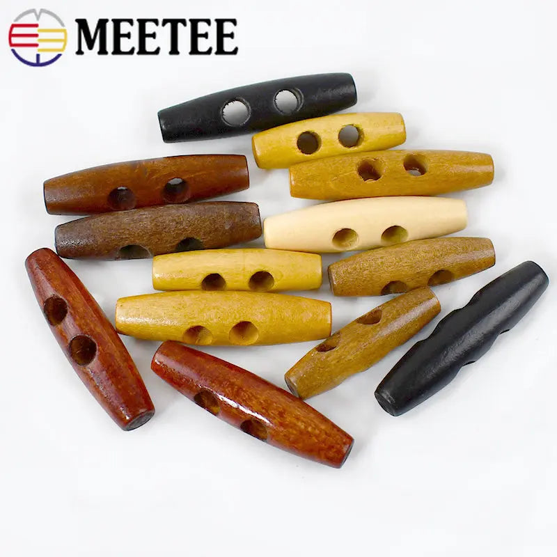 30/1000pcs Meetee Wooden Buttons 30-60mm 2 Holes Natural Wood Horn Toggle for Wool Sweater Coat Bags Garment Accessories C1-27