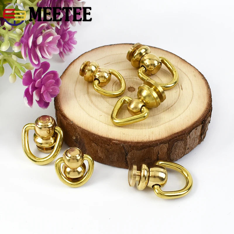 5/150Pcs Solid Brass Rotated D Ring Nail Swivel Screw Buckles  Bag Strap KeyChain Connector Handbags Clasp Leather Craft Accessory