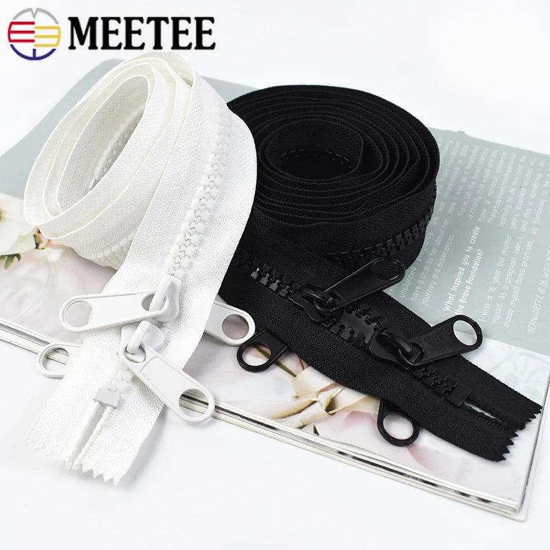 2/70Pcs 10# Resin Zipper Double Sliders Puller Two-way Zip Oversized Teeth Outdoor Tent Zippers DIY Sewing Accessories
