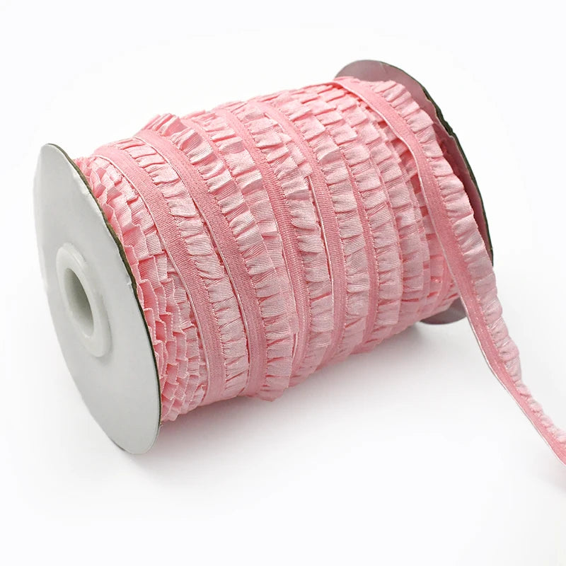Meetee 20/600meters 10mm Ruffled Elastic Band Pleated Stretch Lace Trim Ribbon Baby Hairband Belt Shoes Tapes Sewing Accessory