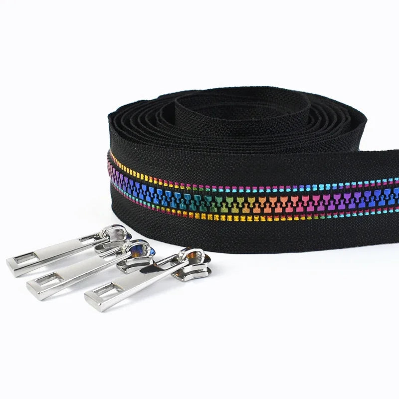 5/20M 5# Resin Zipper Tapes & Zip Slider Rainbow Tooth Decor Zippers Bag Clothes Pocket Zipps Repair Kits DIY Sewing Accessories