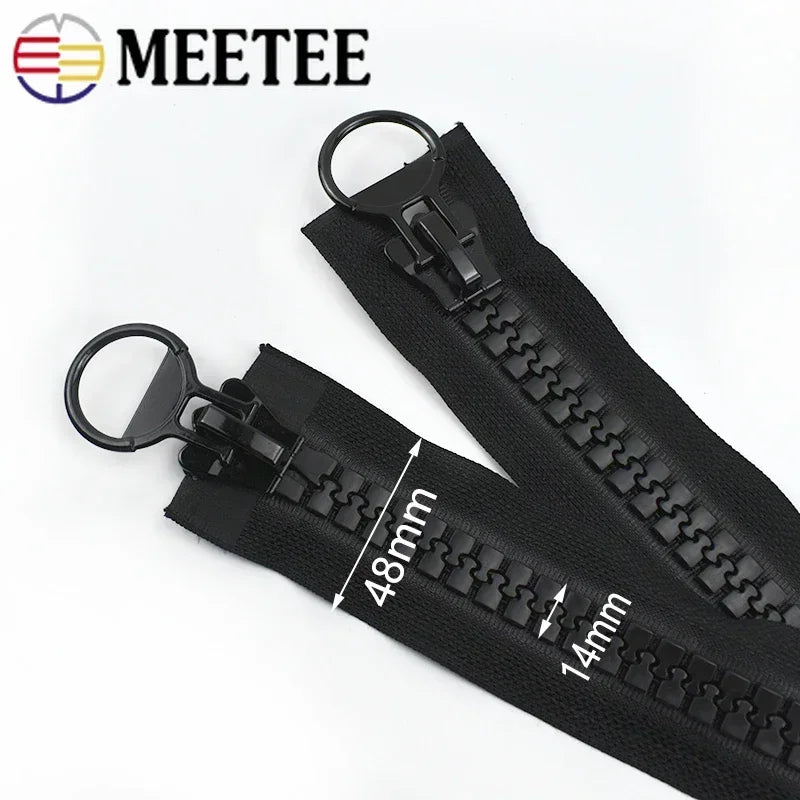 Meetee 1/30pcs 75/80/90/100/120/150cm Black 20# Extra Large Resin Zippers Metal Double-slider Open-end Zip for Down Jacket Coat Sewing