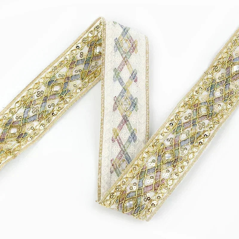 8/200Yards 43mm Embroidery Lace Trim Ethnic Decoration Ribbon Garments Bags Shoes Dress Webbing Tapes DIY Sewing Accessories