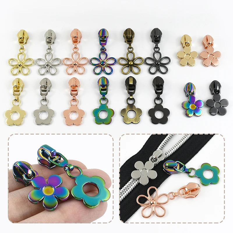 20/600Pcs 5# Nylon Zippers Sliders 10-50Pcs Flower Sewing Zipper Slider Garment Decoration Zip Puller Backpack Repair Closure Zips Head