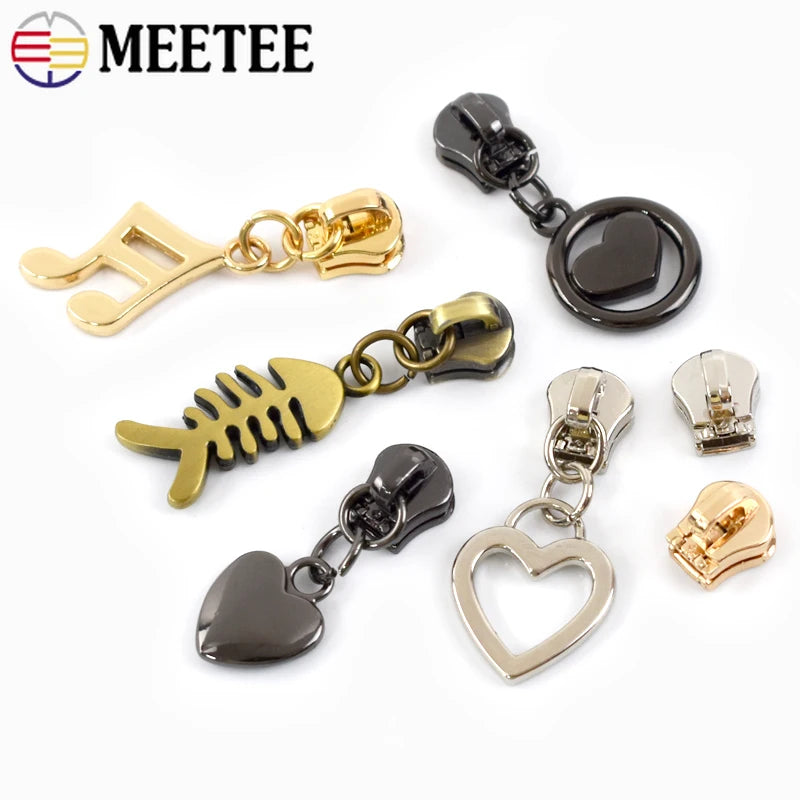 30/500pcs Meetee Zipper Slider for 5# Sewing Metal Zippers DIY Zips Head Bag Pocket Wallet Repair Kits Replacement Tailor Tools