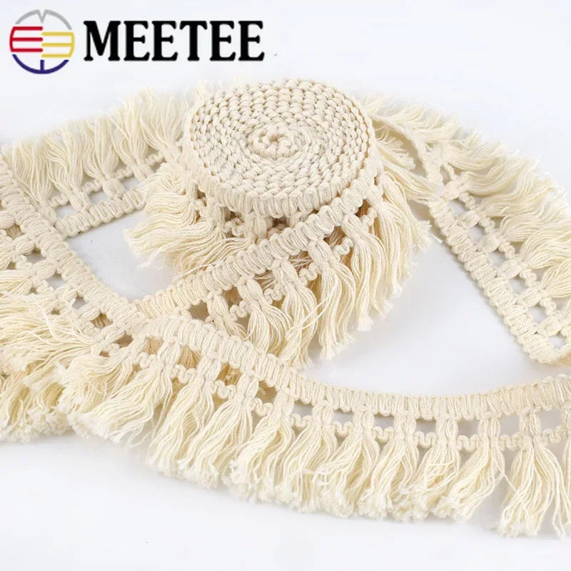 8/300Meters 45mm Wide Beige Cotton Fringe Lace Trim Fabric Tassel Ribbon DIY Sewing Curtain Laces Home Decor Garment Craft Material