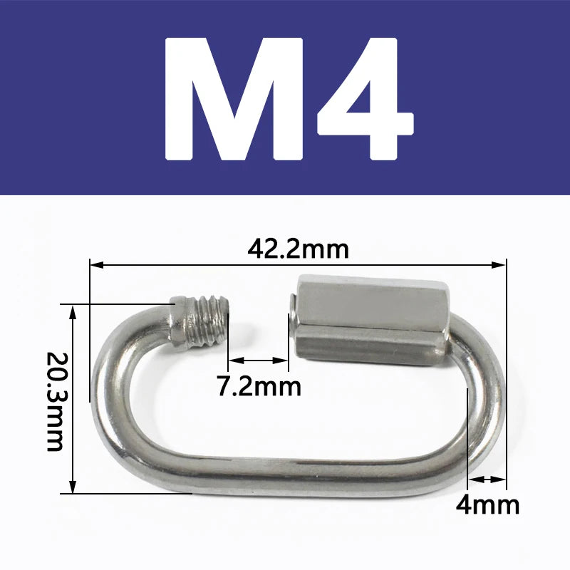 8/300Pcs Stainless Steel 304 Oval Locking Carabiner Clips Rope Quick Connector Buckle for Outdoor Camping Swing Clasp Accessories