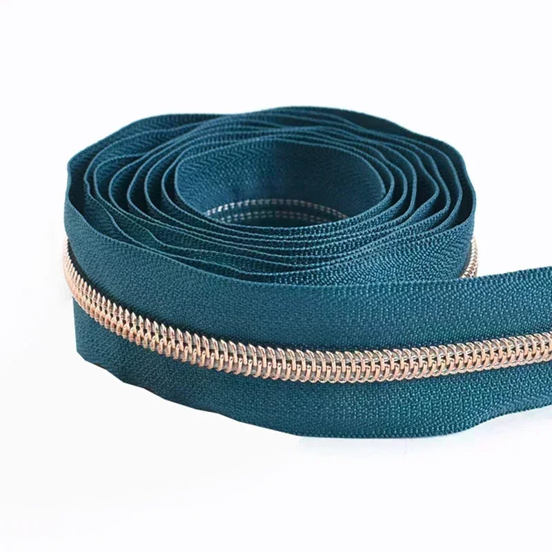 8/200Meters 5# Long Nylon Zipper Tape RoseGold Teeth Zippers Sliders for Bag Garment Repair Zips Kit DIY Sewing Accessories
