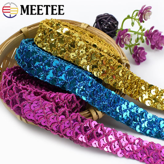 20/100Meters 2cm Sequin Lace Trim Braided Decoration Ribbons Stage Costumes Hat Webbing Trimming DIY Sewing Accessories