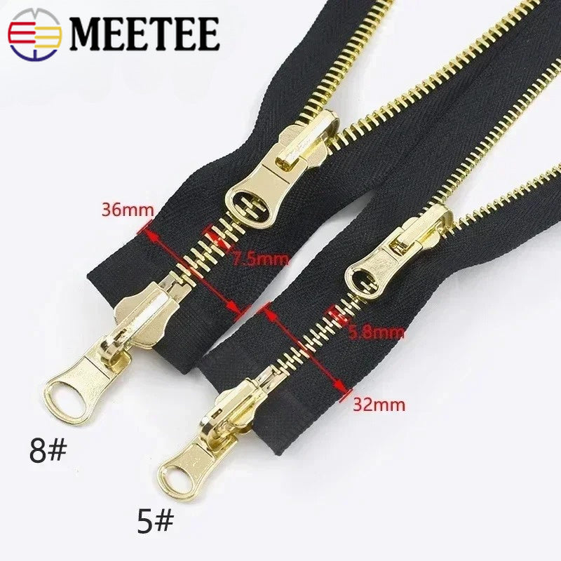 5Pcs 70-100cm Double Sliders Open-End Zippers 5# 8# Metal Zipper Clothing Closure Zip Luggage Replace Zips Sewing Accessories